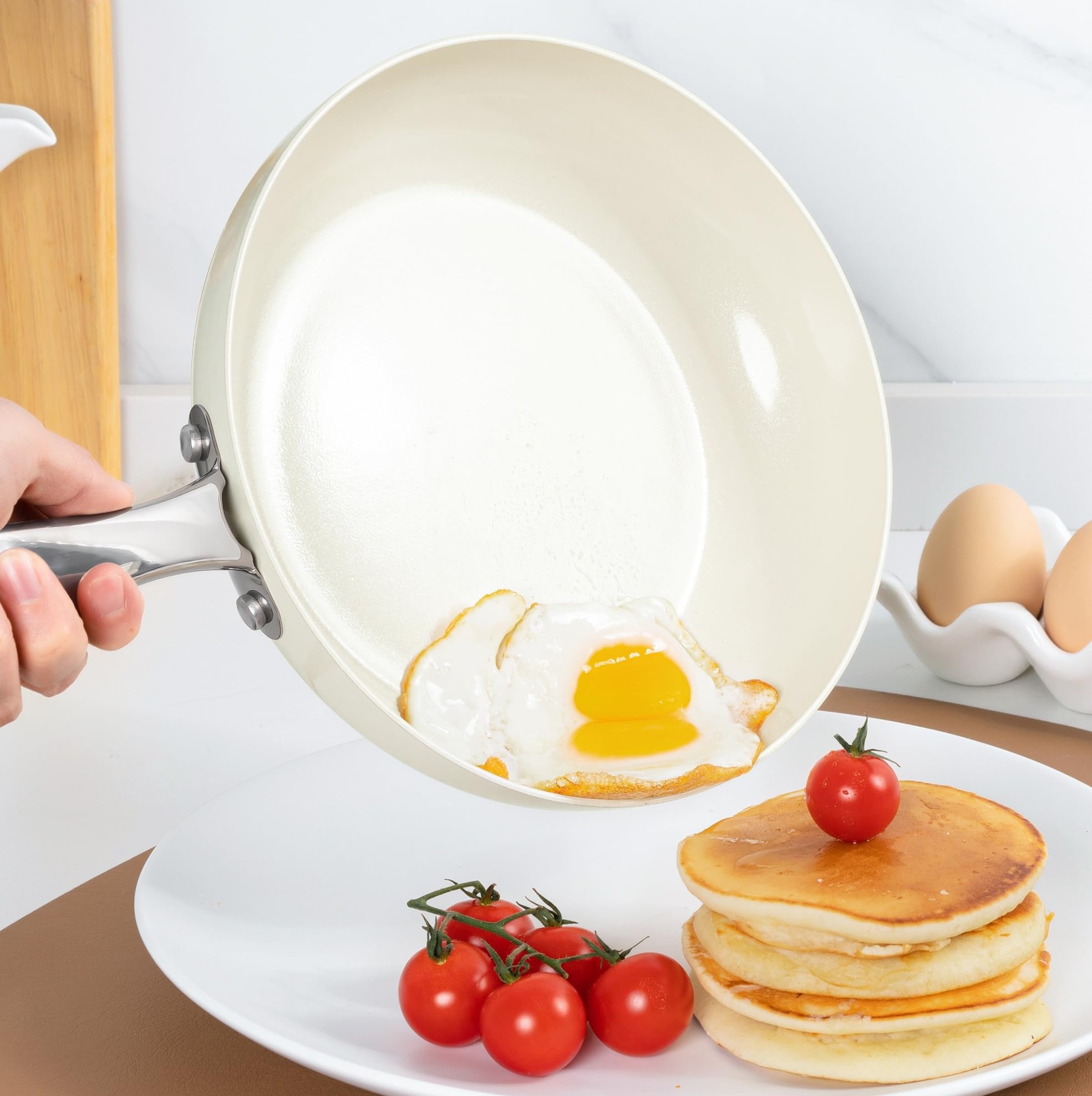 WT-FP001 White Food Contact Non-stick Painting Pressed Frying Pan