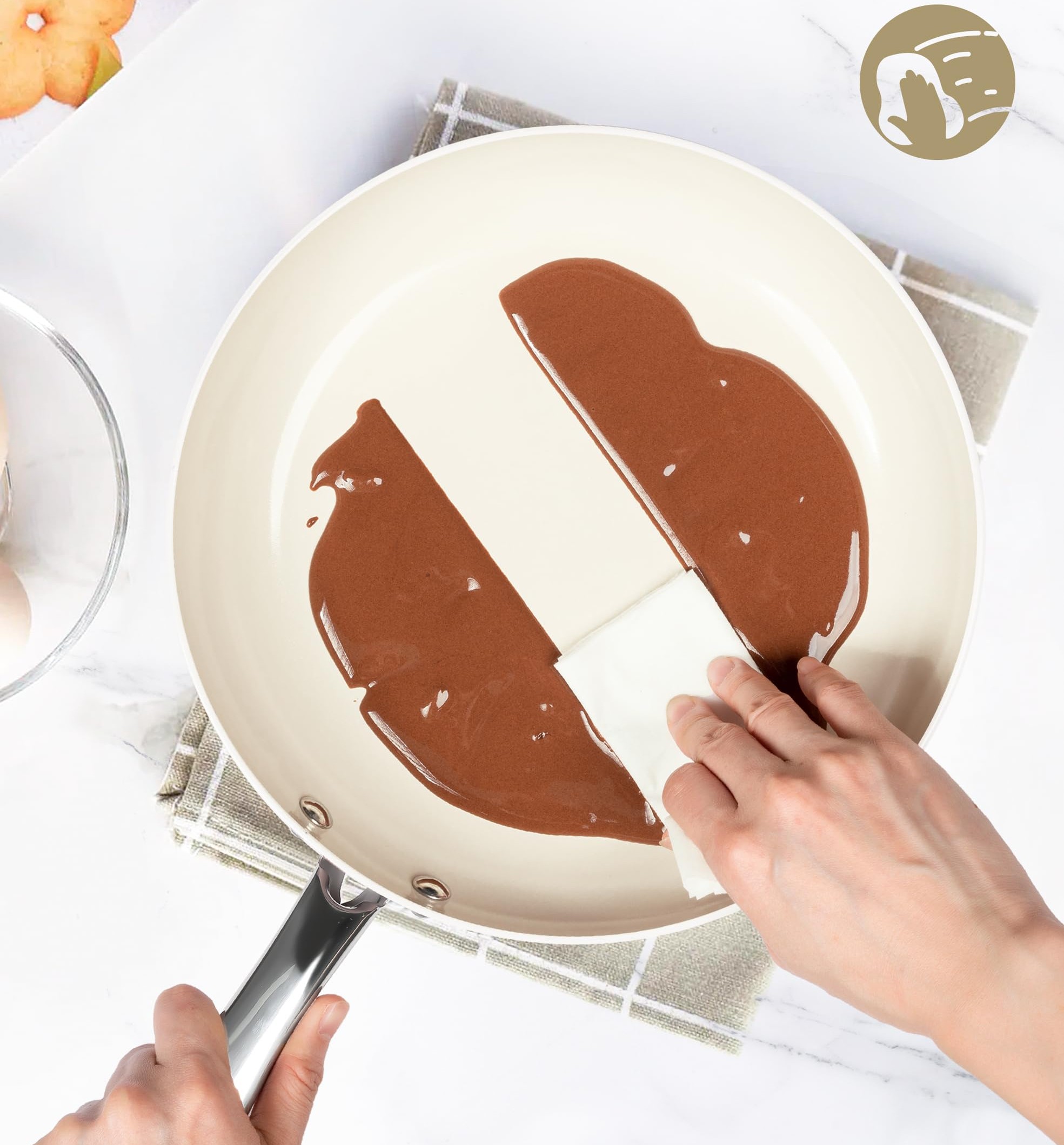 WT-FP001 White Food Contact Non-stick Painting Pressed Frying Pan