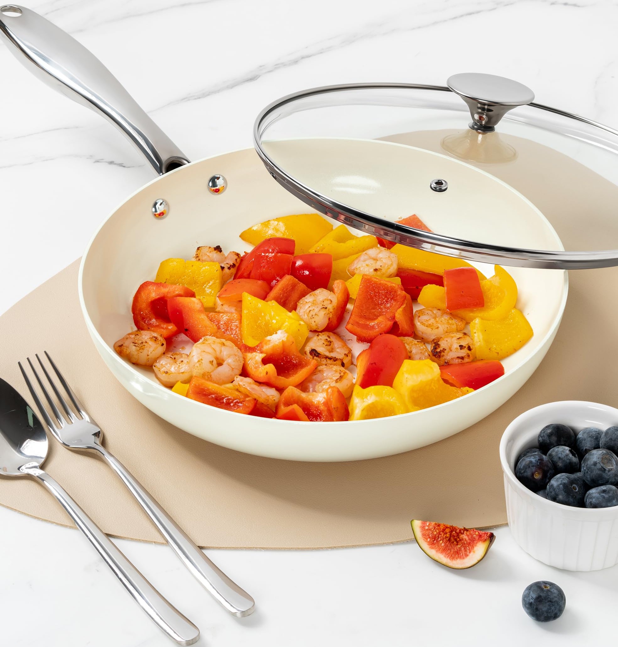 WT-FP001 White Food Contact Non-stick Painting Pressed Frying Pan